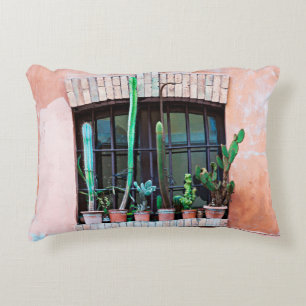 Old vided window with group of cactus flower p accent kussen