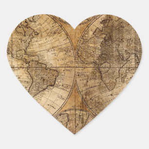 Old Vintage World Map Hart Sticker