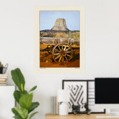 Old Wagon and Devil's Peak - Wyoming Poster (Thuiskantoor)