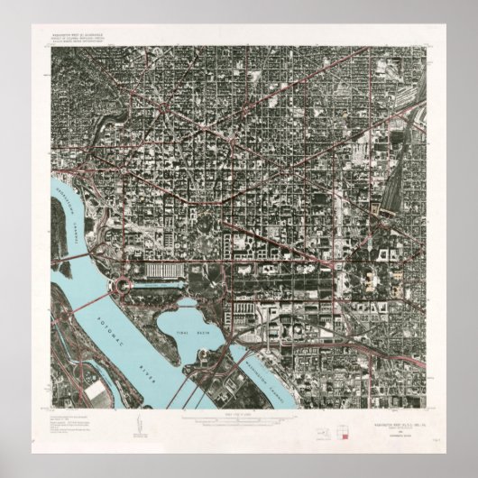 Old Washington DC Satellite Photography Map (1968) Poster (Voorkant)