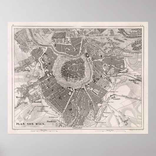Old Wenen Austria Map (1849)  Wien Poster (Voorkant)