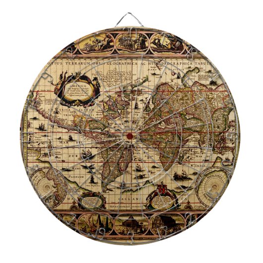 Old Wereldkaart Designer Dart Board Dartbord (Voorkant)