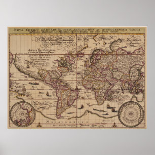 "Old Wereldkaart Replica uit de 16e eeuw Poster