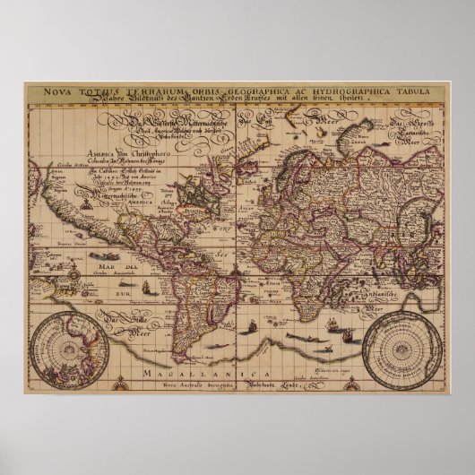 "Old Wereldkaart Replica uit de 16e eeuw Poster (Voorkant)