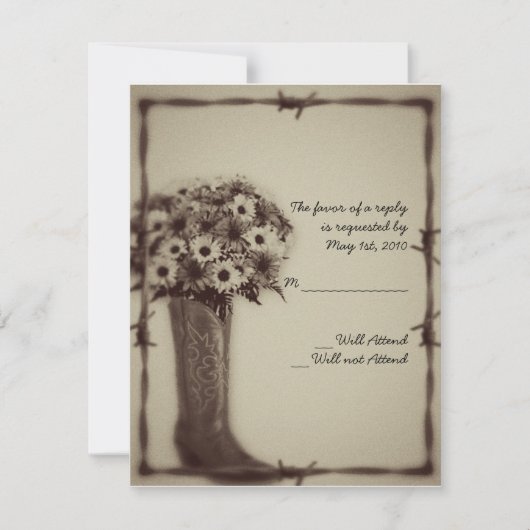 Old West Boot and Bouquet  Response Card RSVP Kaartje (Voorkant)
