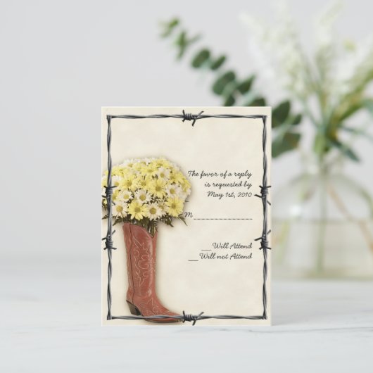 Old West Boot Bouquet 1-reactiekaart RSVP Kaartje (Staand voorkant)