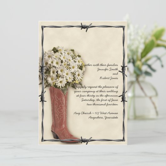 Old West Boot Bouquet Faded 2 Weddenschap Kaart (Staand voorkant)