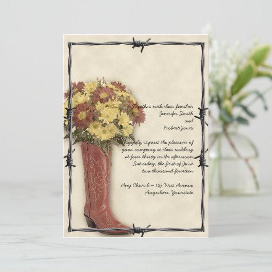 Old West Boot Bouquet Faded 3 Weddenschap Kaart (Staand voorkant)