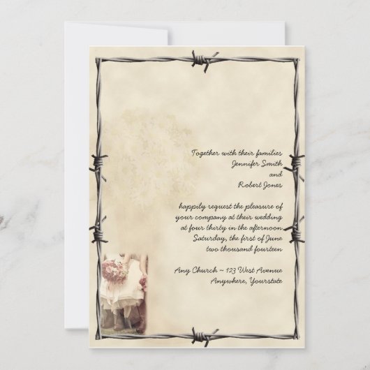 Old West Boots and Bouquets Wedding Invitation Kaart (Voorkant)
