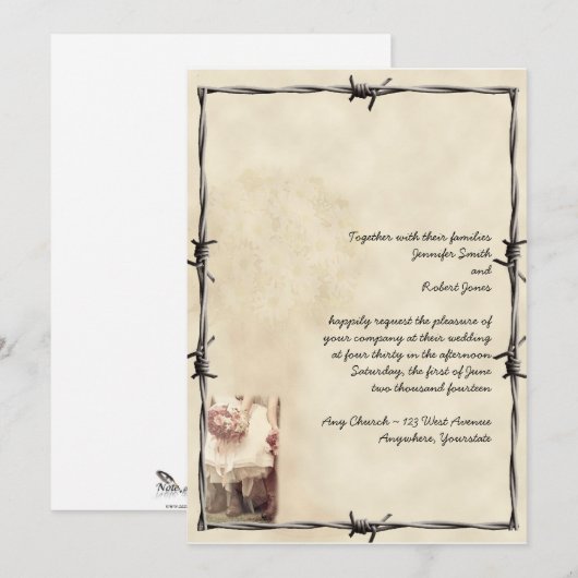 Old West Boots and Bouquets Wedding Invitation Kaart (Voorkant / Achterkant)