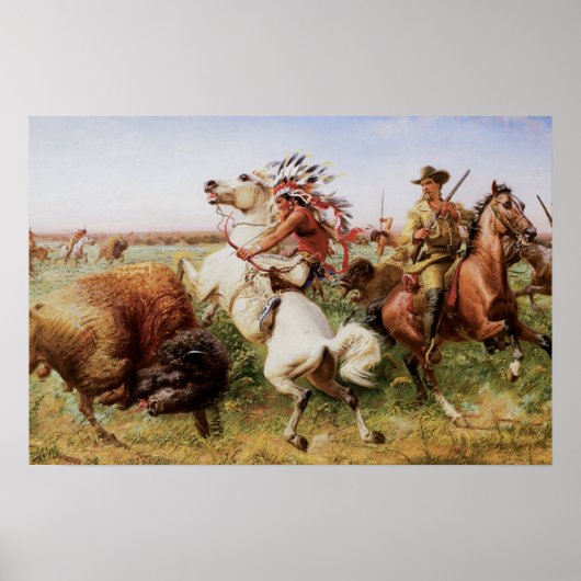 Old West Buffalo Hunt 1885 Art Print Poster (Voorkant)