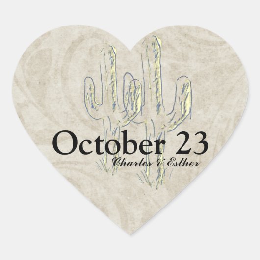 Old West Cactus Save the Date Hart Sticker (Voorkant)