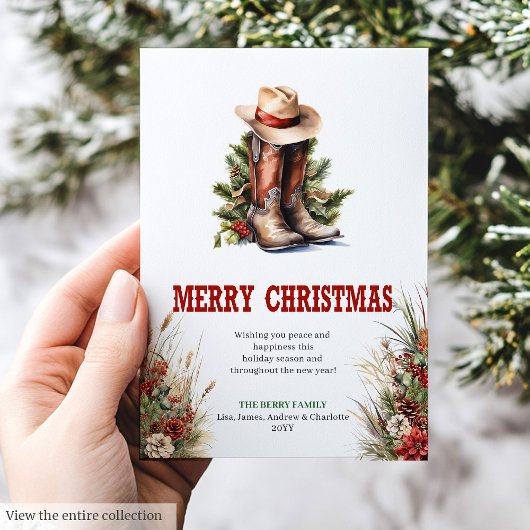Old West Christmas greeting card with spurs & hat Feestdagenkaart