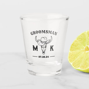 Old West Cowboy Personalized Groomsmen Monogram Shot Glas