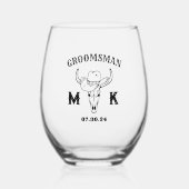 Old West Cowboy Personalized Groomsmen Monogram Wijnglas Zonder Voet (Voorkant)