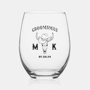 Old West Cowboy Personalized Groomsmen Monogram Wijnglas Zonder Voet