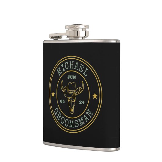 Old West Cowboy Rustic Logo Personalized Groomsmen Heupfles (Links)