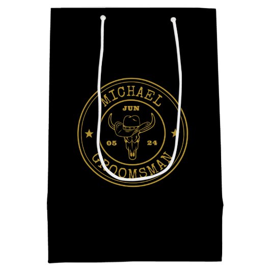 Old West Cowboy Rustic Logo Personalized Groomsmen Medium Cadeauzakje (Achterkant)