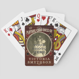 Old West Custom Photo Personated Brown Wood Pokerkaarten