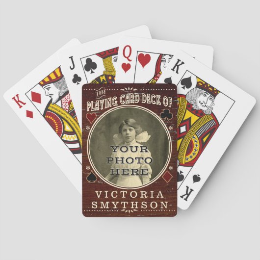 Old West Custom Photo Personated Brown Wood Pokerkaarten (Achterkant)
