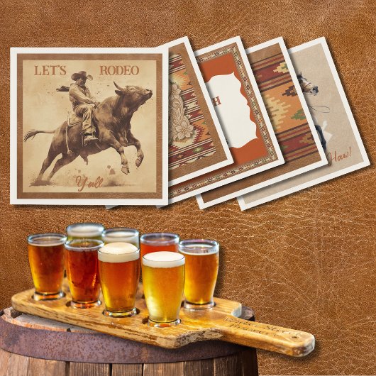 Old West Frontier Bull Rider Paper Cocktail Napkin Servet