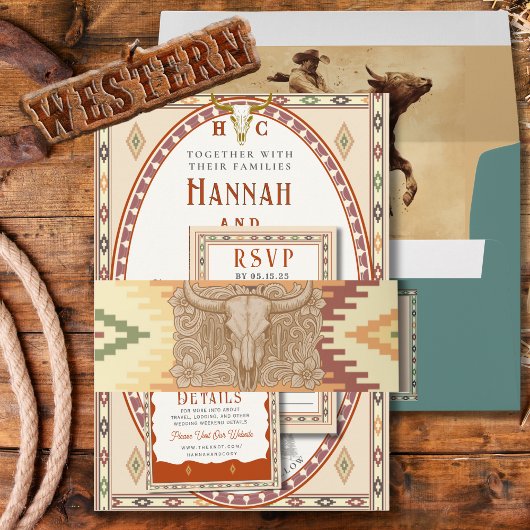 Old West Frontier Wedding Invitation Belly Band Uitnodigingen Wikkel
