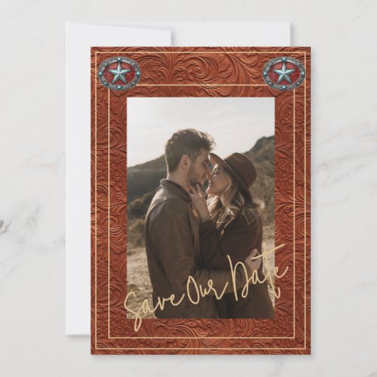 Old West Frontier Wedding Save the Date Invitation Kaart (Voorkant)