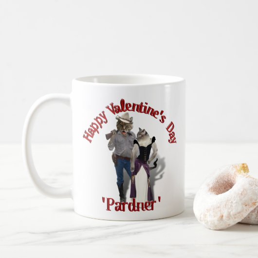 Old West 'Purrfect'  Cat Couple Valentine Koffiemok (Met donut)