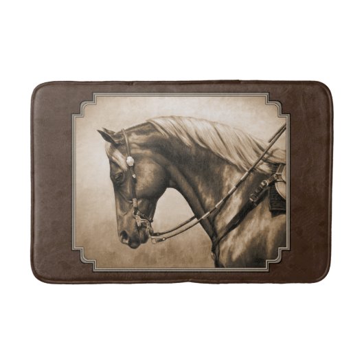 Old West Quarter Horse Sepia Brown Badmat (Voorkant)
