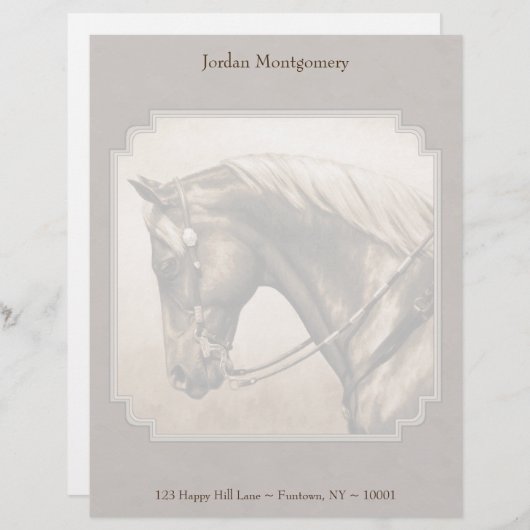 Old West Quarter Horse Sepia Brown Custom Briefhoofd (Voorkant / Achterkant)