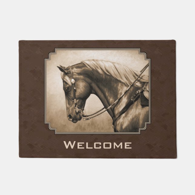 Old West Quarter Horse Sepia Brown Deurmat (Voorkant)