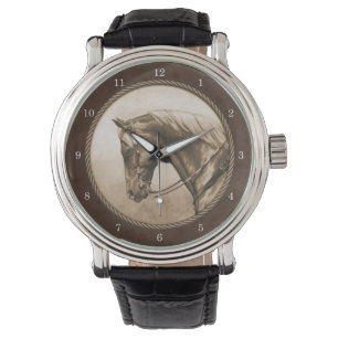 Old West Quarter Horse Sepia Brown Horloge
