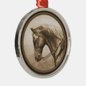 Old West Quarter Horse Sepia Brown Metalen Ornament (Rechts)