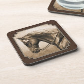 Old West Quarter Horse Sepia Brown Onderzetter (Linkerzijde)