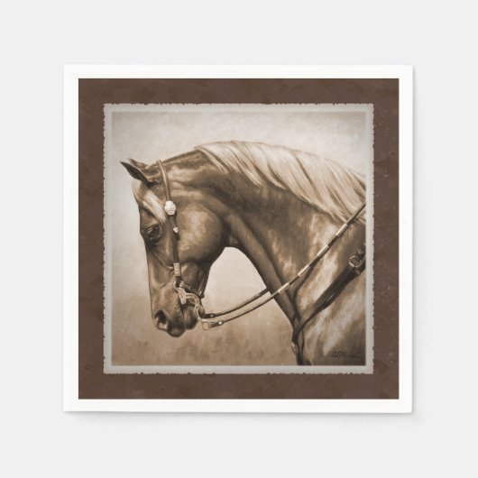 Old West Quarter Horse Sepia Brown Servetten (Voorkant)