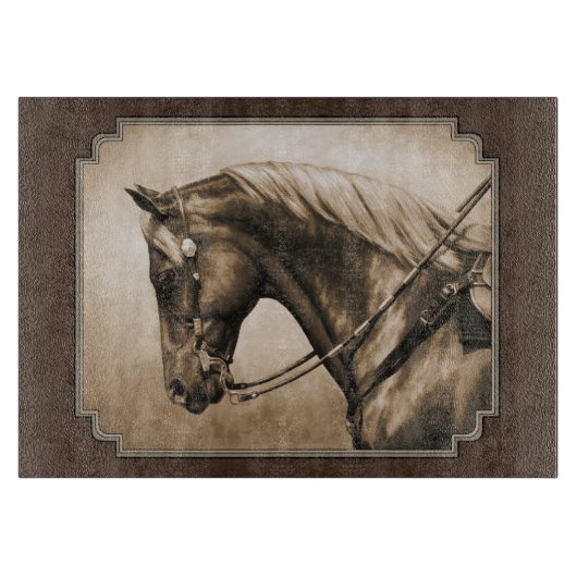 Old West Quarter Horse Sepia Brown Snijplank (Voorkant)