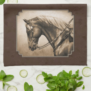 Old West Quarter Horse Sepia Brown Theedoek
