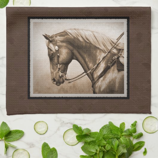 Old West Quarter Horse Sepia Brown Theedoek (Gevouwen)