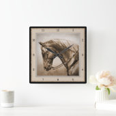 Old West Quarter Horse Sepia Brown Vierkante Klok (Huis)