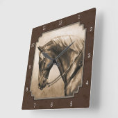 Old West Quarter Horse Sepia Brown Vierkante Klok (Hoek)