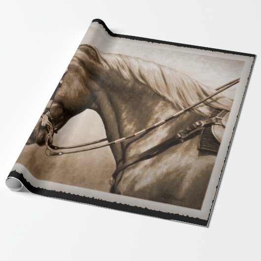 Old West Quarter Horse Sepia Cadeaupapier (Uitgerold)