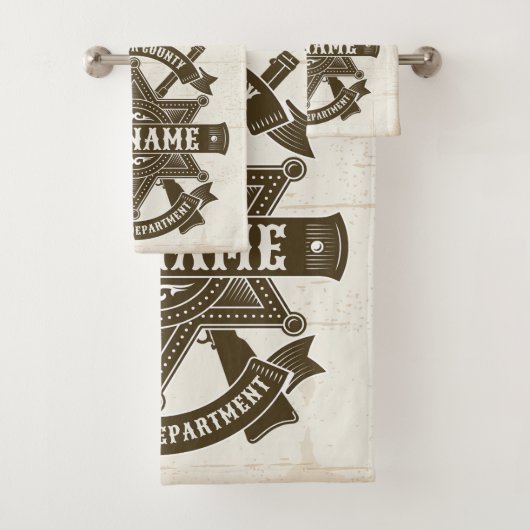 Old West Sheriff Deputy Rifles Badge gepersonalise Bad Handdoek (Insitu)
