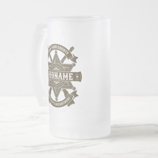 Old West Sheriff Deputy Rifles Badge gepersonalise Matglas Bierpul (Voorkant links)