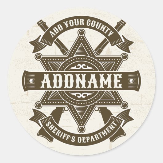 Old West Sheriff Deputy Rifles Badge gepersonalise Ronde Sticker (Voorkant)