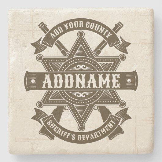 Old West Sheriff Deputy Rifles Badge gepersonalise Stenen Onderzetter (Voorkant)