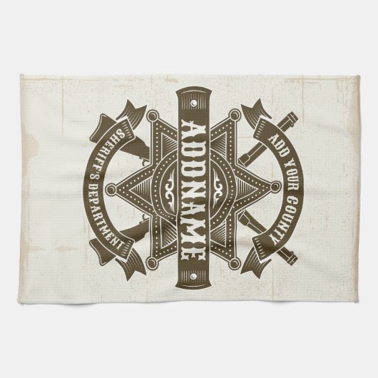 Old West Sheriff Deputy Rifles Badge gepersonalise Theedoek (Horizontaal)