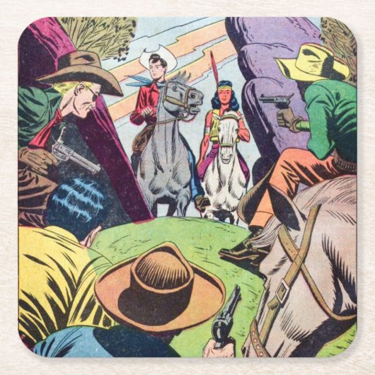 Old West stripverhaal scene Kartonnen Onderzetters (Voorkant)