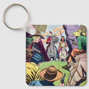  Old West stripverhaal scene Sleutelhanger