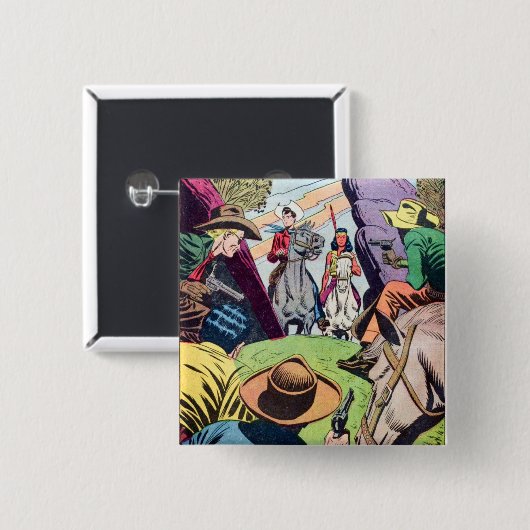  Old West stripverhaal scene Vierkante Button 5,1 Cm (Voorkant /achterkant)