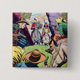  Old West stripverhaal scene Vierkante Button 5,1 Cm